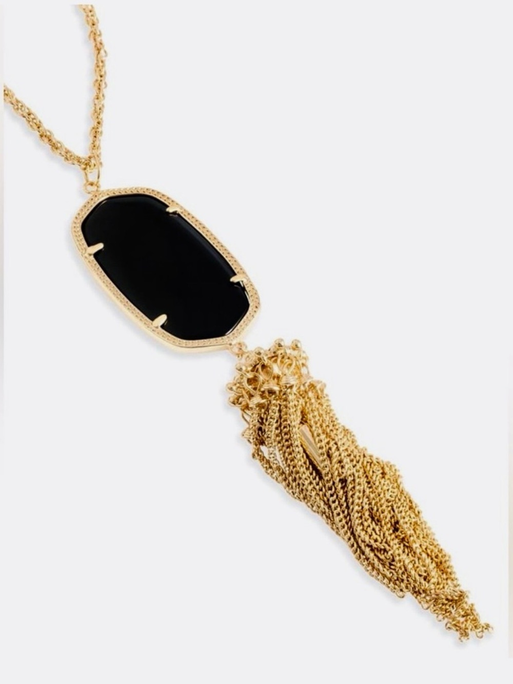 KENDRA SCOTT Rayne Long Black & Gold Pendant Tassel Statement Necklace